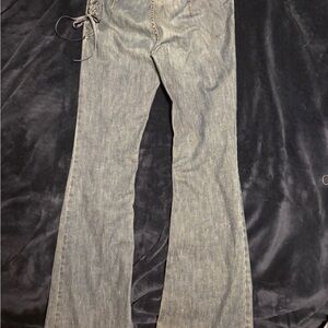 Y2K Vintage Blu Flared Jeans with Lace-Up Detail